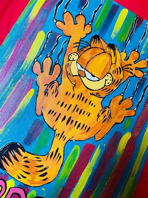 Garfield Acrylic Painting Garfield Original Art Painting Etsy