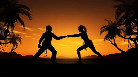 Premium AI Image | Two capoeira fighters in silhouette outdoors during ...