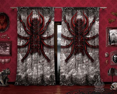 Gothic Curtains 50x84 Printed Window Panels Dark Art Print Horror Room Decor Tarantula