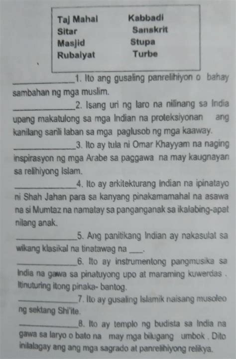 B Subukin Ang Iyong Kaalaman Isulat Sa Patlang Ang Salitang