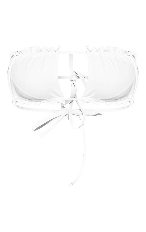 White Frill Edge Detail Bandeau Bikini Top Swimwear Prettylittlething