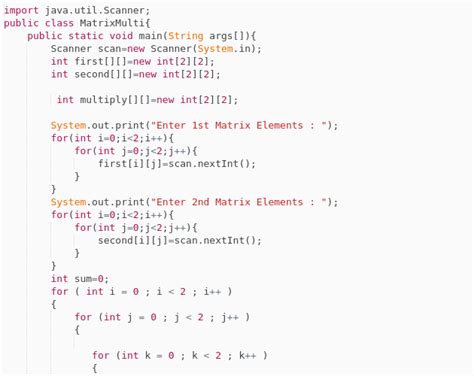 Java Program To Multiply Two Matrices 2 X 2 Codepad