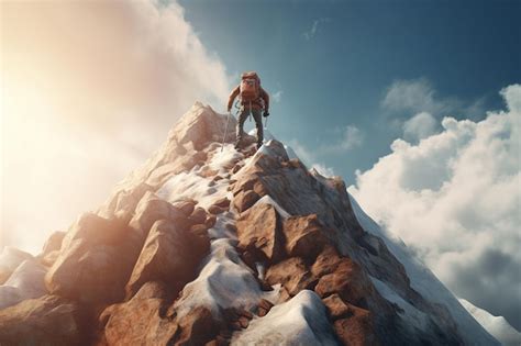 Premium Photo Person Climbing A Steep Mountain Symbolizing The