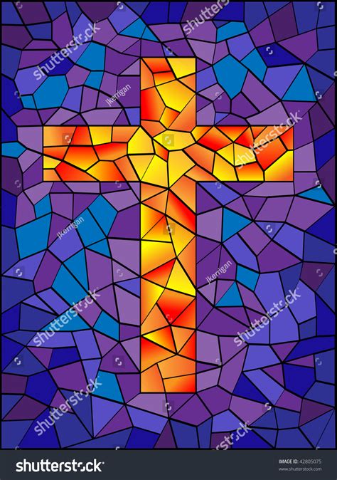 Stained Glass Cross Bright Vivid Colors Stock Illustration 42805075