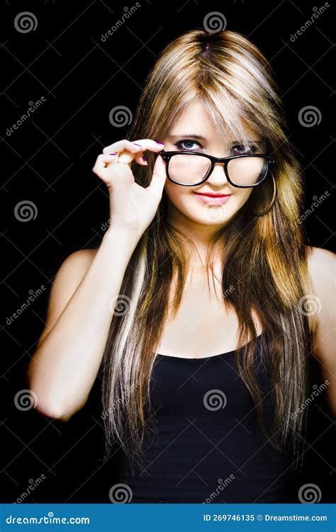 Beautiful Smiling Business Woman Wearing Glasses Stock Image Image Of Intellectual Background