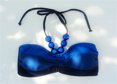 Beautiful Two Pieces Bikini Blue Beads Bandeau With Low Waist Bottom On Luulla