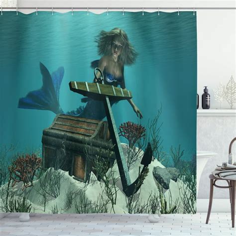 Mermaid Shower Curtain Mermaid In Ocean Sea Discovering Pirates