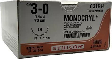 Sutura Monocryl 3 0 Ref Y 316 H Ethicon Envío Gratis