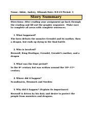 Beowulf Summary Worksheet 1 Docx Name Abbie Audrey Allianah Date 8