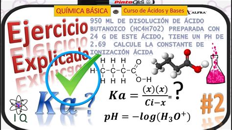 30 Calcule la Constante de Ionización Ácida Ka dados los Gramos y pH