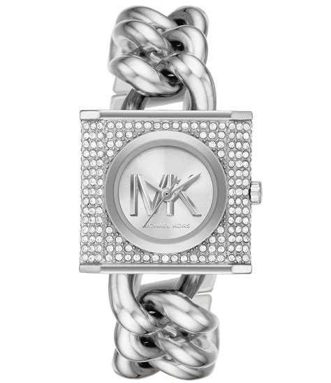 Michael Kors Womens Mk Chain Lock Three Hand Stainless Steel Bracelet Watch Dillards