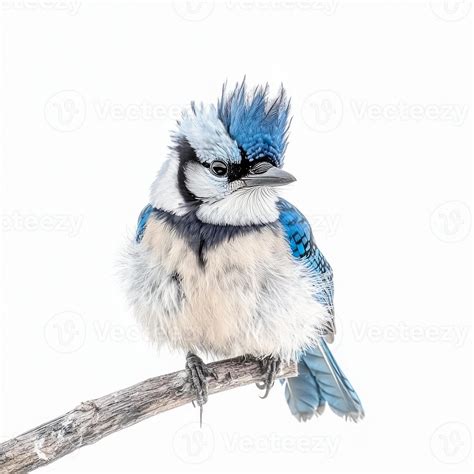 Vibrant Blue Jay With Its Fluffed Up Blue And White Feathers