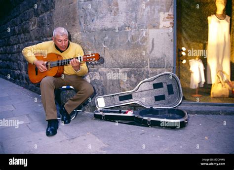 Guitarist Busking In Barcelona Spain Stock Photo Alamy