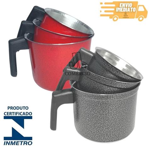 Jogo Conjunto Kit Canecão Fervedor Leiteira 3 Peças Preto Craqueado ou