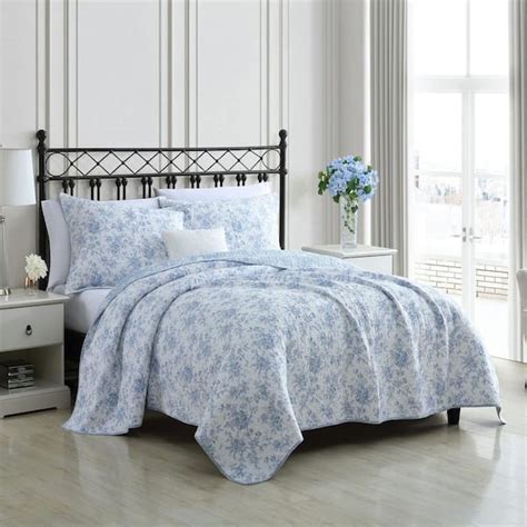 Laura Ashley Walled Garden 2 Piece Blue Floral Cotton Twin Quilt Set Ushsa91169166 The Home Depot