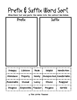 Prefix Suffix Word Sort Cut Paste For Grades Literacy Station