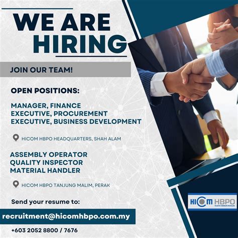 Hicom Hbpo Sdn Bhd On Linkedin We Are Hiring 📣 📣 Apply Now Send