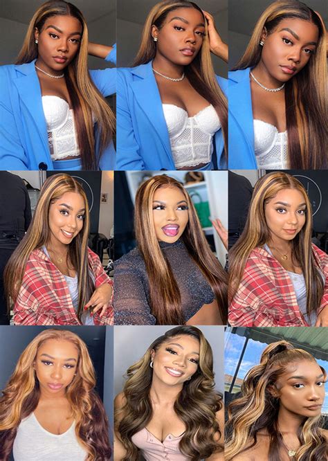 HD Lace Piano Color 4 Highlight 27 Wig Bone Straight Lace Front Wig