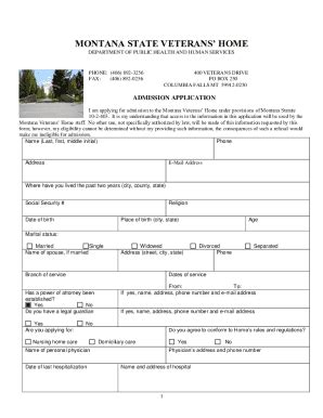 Fillable Online Dphhs Mt Montana State Veterans Home Admission