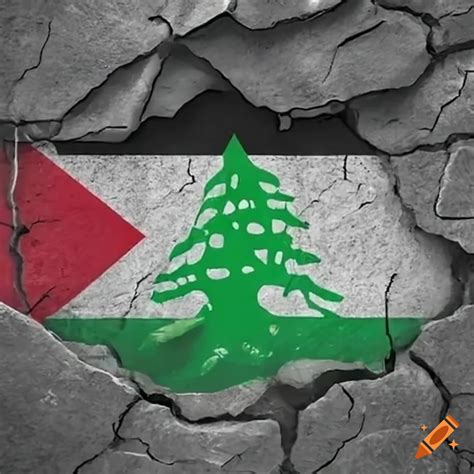 Palestine And Lebanon Flags On Rock Material With Cracks On Craiyon