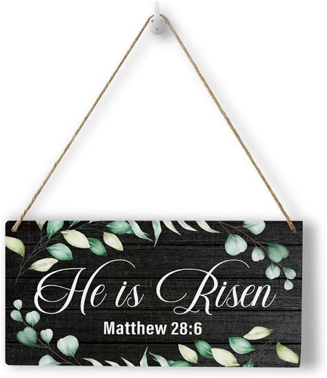 New Wood Sign 10x5 Inch Door Sign He Is Risen Matthew 28 6 Sign Hanging