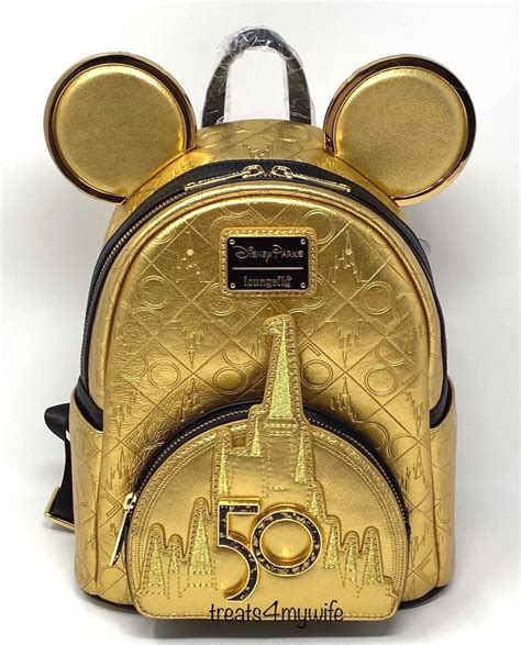 Mickey Mouse Disney World 50th Anniversary Leather Gold Loungefly Mini