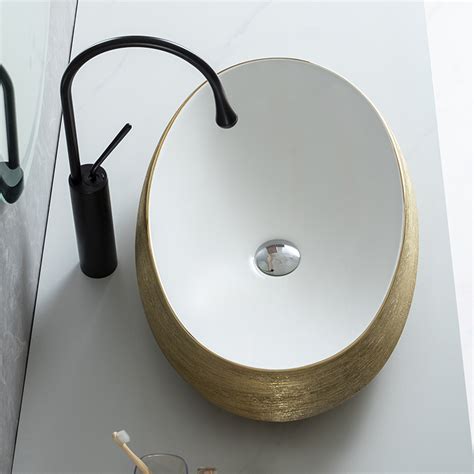 Electroplated Gold Basins Art Design Oval Shape For Hotel Wash Basin