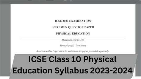 ICSE Physical Education Specimen Paper 2023 2024 CISCE Class 10