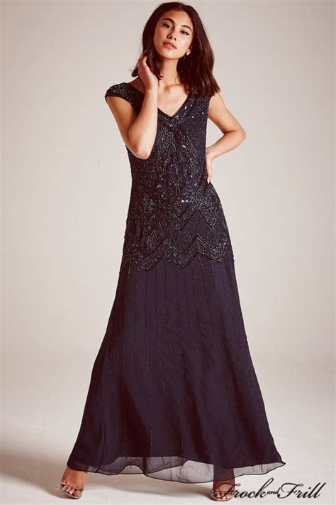 Frock And Frill Navy Embellished Sequin Maxi Dress Long Maxi Dress