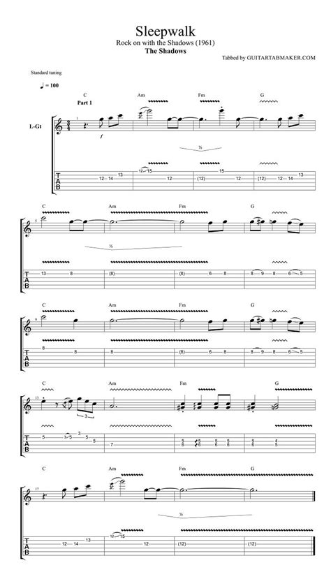 The Shadows Sleepwalk Instrumental Guitar Tab Easy Pdf Guitar