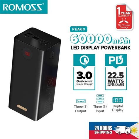 Romoss PEA60 60000mAh Powerbank PD 22 5W Type C Powerbank QC 3 0 Two