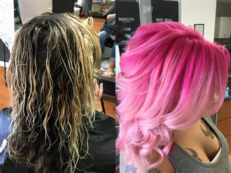 Hot Pink To Pastel Bubblegum Pink Rooty Balayage Ombre Fashion Color By