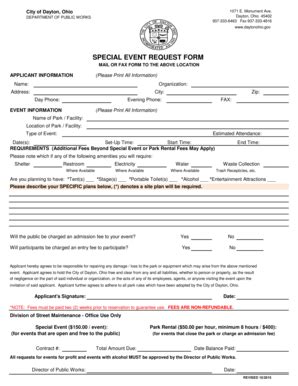 Fillable Online Daytonohio Special Event Request Form Daytonohiogov