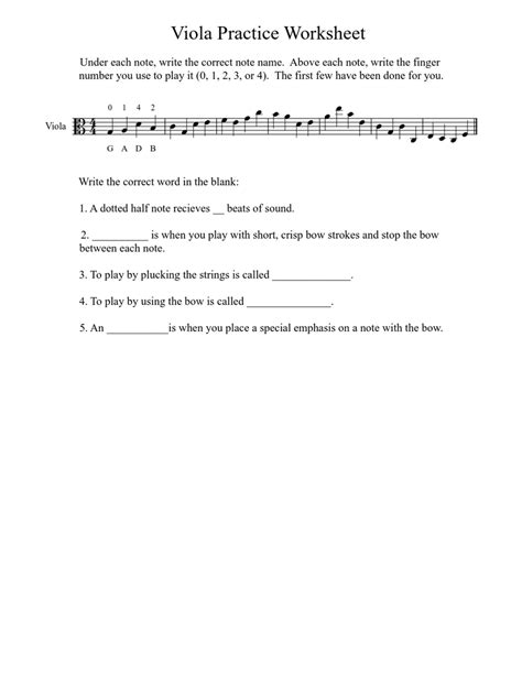 Viola Practice Worksheet Sheet Music For Viola Solo