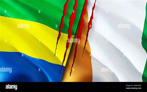 Gabon And Cote D Ivoire Flags With Scar Concept Waving Flag 3D