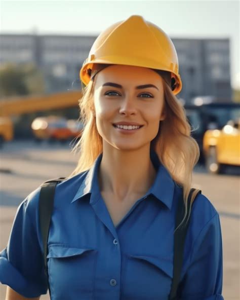 Hermosa Mujer Constructora De Confianza En Uniforme Y Casco De