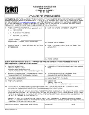 Fillable Online Health State Mn Application For Materials License Form