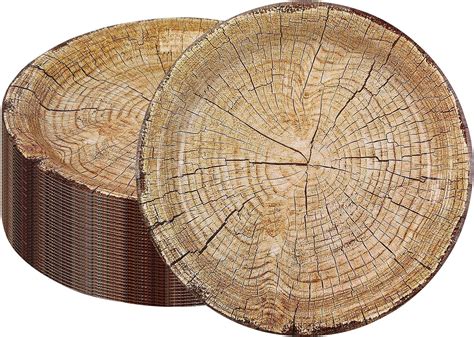 CEILIWEN Wood Grain Party Supplies Wood Grain Paper Plates 50 Pieces 9