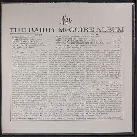 BARRY MCGUIRE: the barry mcguire album MIRA 12" LP 33 RPM | eBay