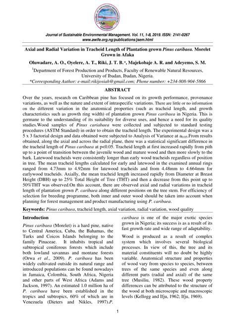 Pdf Axial And Radial Variation In Tracheid Length Of Plantation Grown