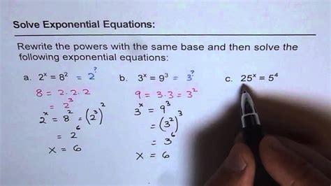 03 Rewrite With Same Base And Solve Exponential Equation Youtube