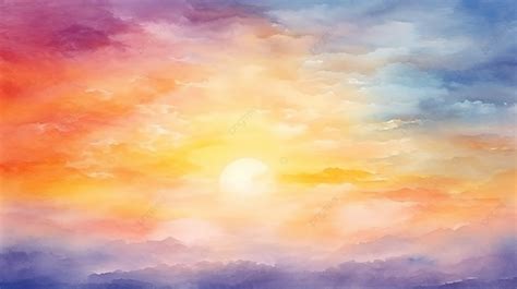 Blurred Texture Background Enhances Watercolor Sunset, Sunrise ...