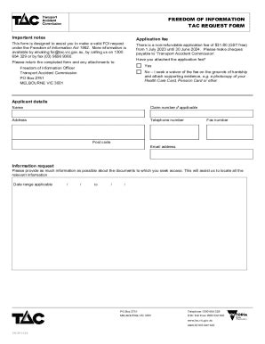 Fillable Online TAC Freedom Of Information FOI Application Form Fax