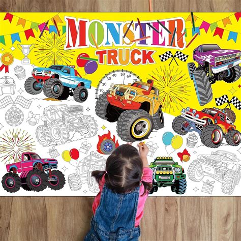 Amazon Naozinebi Monster Trucks Giant Coloring Poster Monster Cars