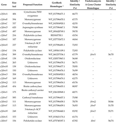 Proposed Functions Of Genes Present In The Type Ii Polyketide Synthase