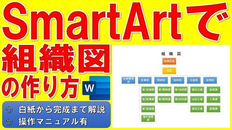 Wordで組織図を作る方法★smartartで簡単に組織図を作成する方法★社内資料の作り方★階層構造、部署名、スマートアート★白紙から完成まで