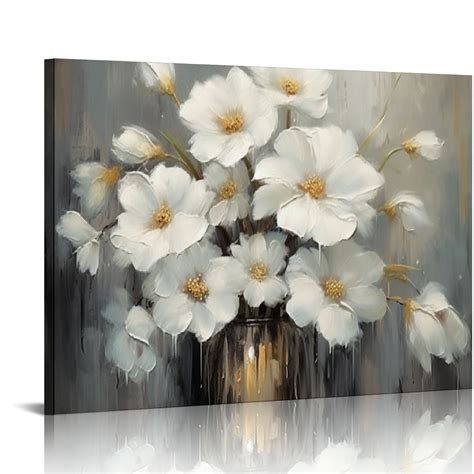 C Genys Wall White Art Grey Pictures Flower Decor Bathroom Canvas