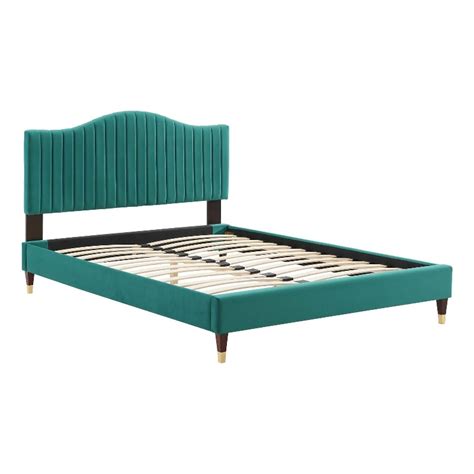 Modway Juniper Channel Tufted Velvet King Platform Bed In Teal