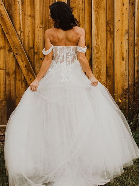 A Line Princess Tulle Applique Off The Shoulder Sleeveless Sweep Brush