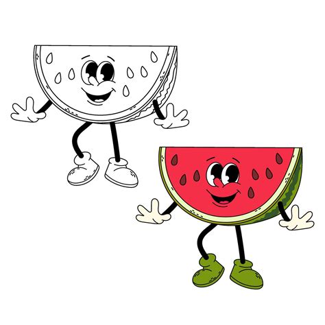 Slice Of Ripe Watermelon In Flat Style Watermelon Character Groovy